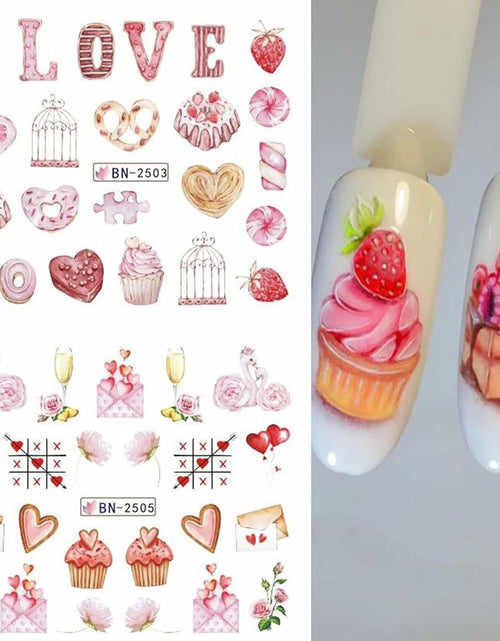 Load image into Gallery viewer, Valentines Day Nail Stickers 12 Sheets Heart Lip Flower Nail Art Pink
