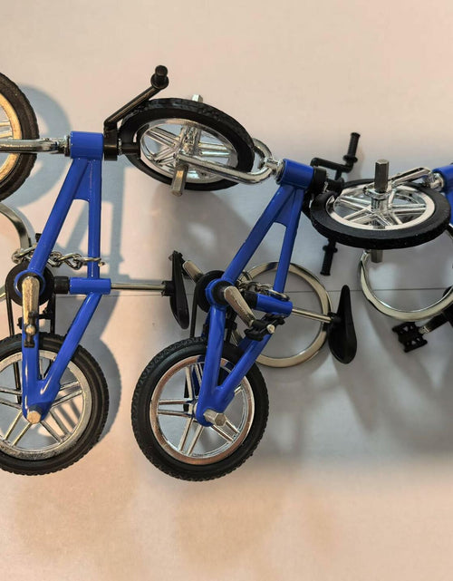 Load image into Gallery viewer, Blue Mini Bike Keychains Set of 3 Alloy Plastic Detachable Wheels Keyrings
