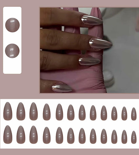 24 Pcs Almond Medium White Acrylic Press On Nails Glitter Full Cover