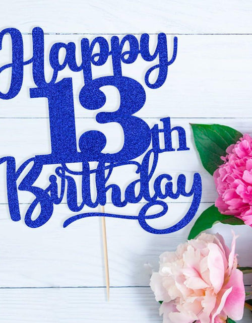 Load image into Gallery viewer, Sleyberoy Happy 16th Birthday Cake Topper Glitter Deep Blue 1 PCS
