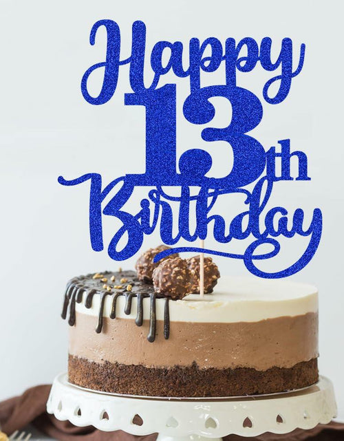 Load image into Gallery viewer, Sleyberoy Happy 16th Birthday Cake Topper Glitter Deep Blue 1 PCS
