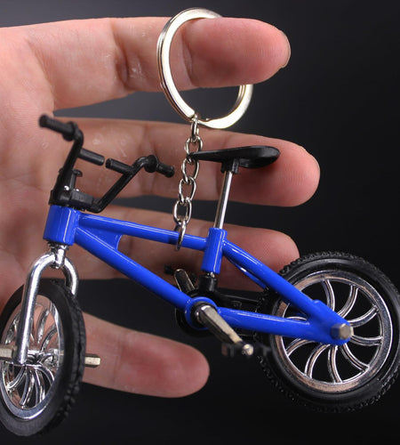 Blue Mini Bike Keychains Set of 3 Alloy Plastic Detachable Wheels Keyrings