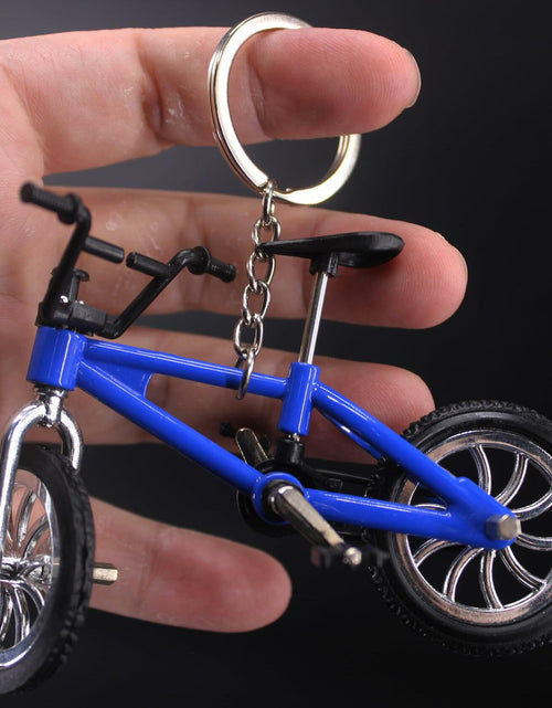 Load image into Gallery viewer, Blue Mini Bike Keychains Set of 3 Alloy Plastic Detachable Wheels Keyrings
