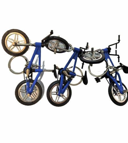 Blue Mini Bike Keychains Set of 3 Alloy Plastic Detachable Wheels Keyrings