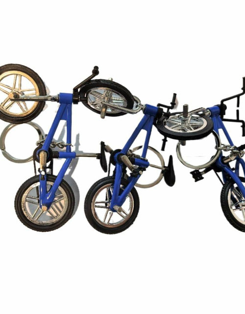 Load image into Gallery viewer, Blue Mini Bike Keychains Set of 3 Alloy Plastic Detachable Wheels Keyrings
