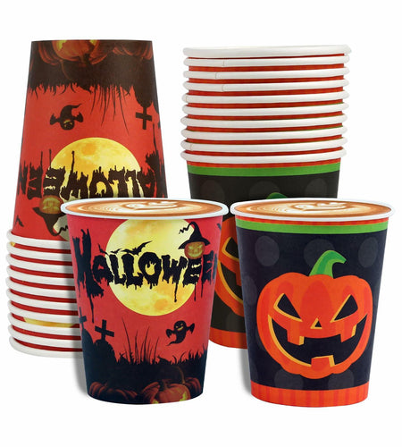 Crumya Pumpkin Disposable Paper Cups 9oz Halloween Party Supplies 40pcs