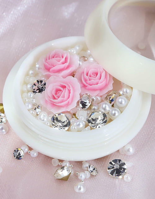 Load image into Gallery viewer, Valentine's Day Pink Flower 3D Nail Art Charms Pearls Rhinestones 1 Box
