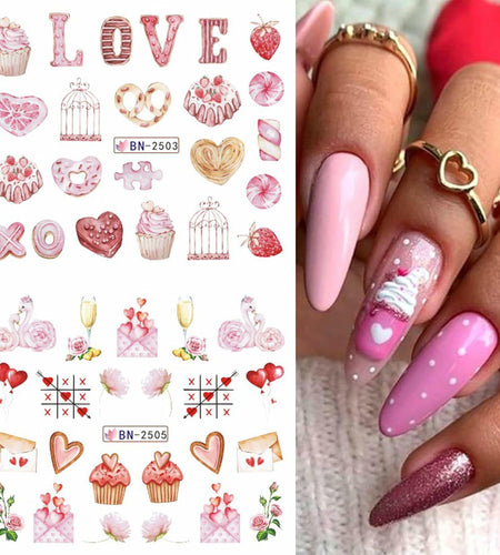 Valentines Day Nail Stickers 12 Sheets Heart Lip Flower Nail Art Pink