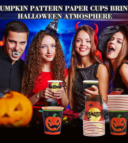 Crumya Pumpkin Disposable Paper Cups 9oz Halloween Party Supplies 40pcs