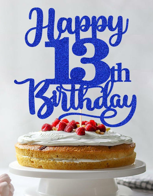 Load image into Gallery viewer, Sleyberoy Happy 16th Birthday Cake Topper Glitter Deep Blue 1 PCS
