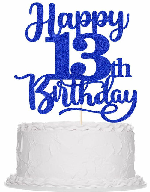 Load image into Gallery viewer, Sleyberoy Happy 16th Birthday Cake Topper Glitter Deep Blue 1 PCS
