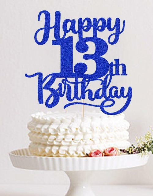 Load image into Gallery viewer, Sleyberoy Happy 16th Birthday Cake Topper Glitter Deep Blue 1 PCS

