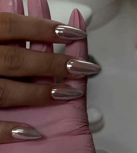 24 Pcs Almond Medium White Acrylic Press On Nails Glitter Full Cover