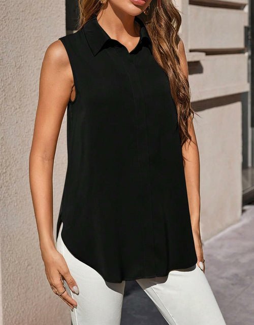 Load image into Gallery viewer, SweatyRocks Women's Dressy Collar Sleeveless Button Down Blouse Black Size S
