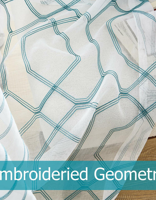 Load image into Gallery viewer, WANSOUL Blue Pattern Sheer Curtains 2 Panels 84in Teal Blue Moroccan Design
