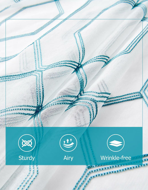 Load image into Gallery viewer, WANSOUL Blue Pattern Sheer Curtains 2 Panels 84in Teal Blue Moroccan Design
