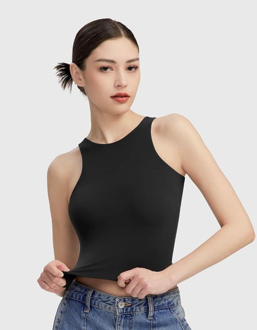 Load image into Gallery viewer, HOCILLE Women's Sexy Racerback Ribbed Crop Tank Top Black Size XS
