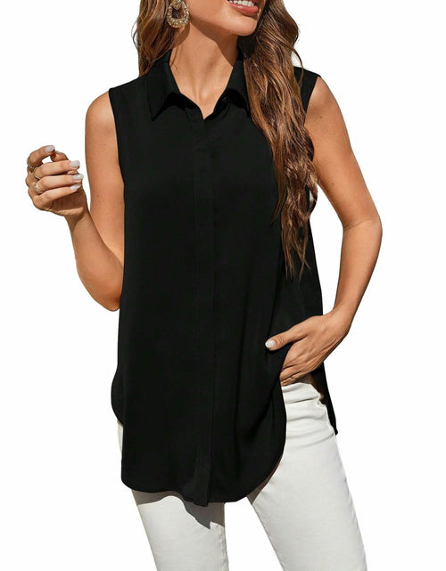 Load image into Gallery viewer, SweatyRocks Women's Dressy Collar Sleeveless Button Down Blouse Black Size S
