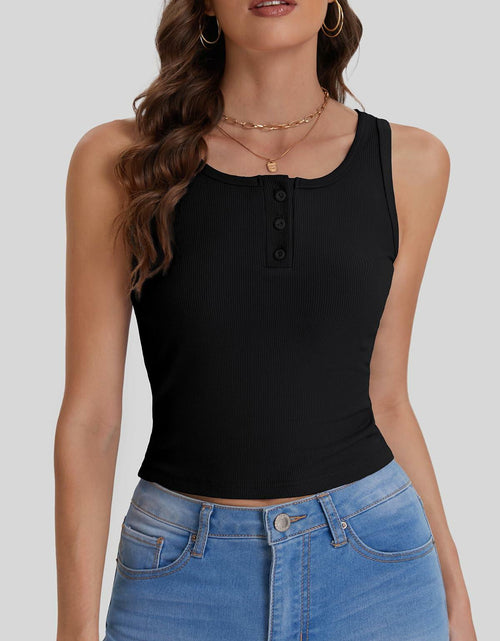 Load image into Gallery viewer, Bloggerlove Womens Summer Crop Ribbed Knit Tank Top Black Size S
