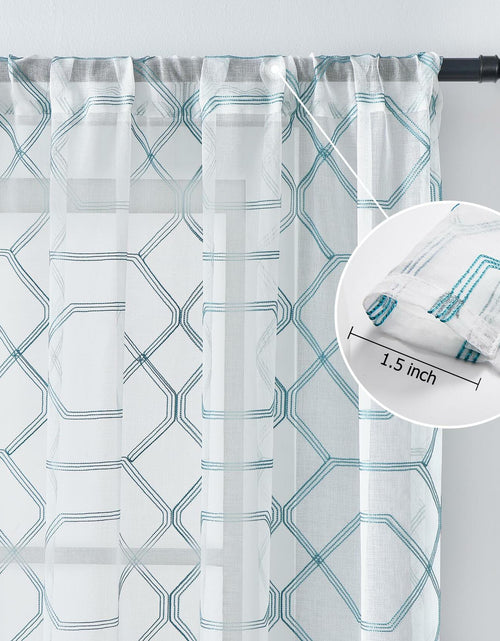 Load image into Gallery viewer, WANSOUL Blue Pattern Sheer Curtains 2 Panels 84in Teal Blue Moroccan Design
