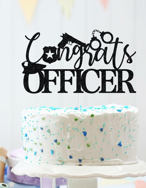 Load image into Gallery viewer, Congrats Officer Cake Topper 2025 Police Graduation Black Glitter

