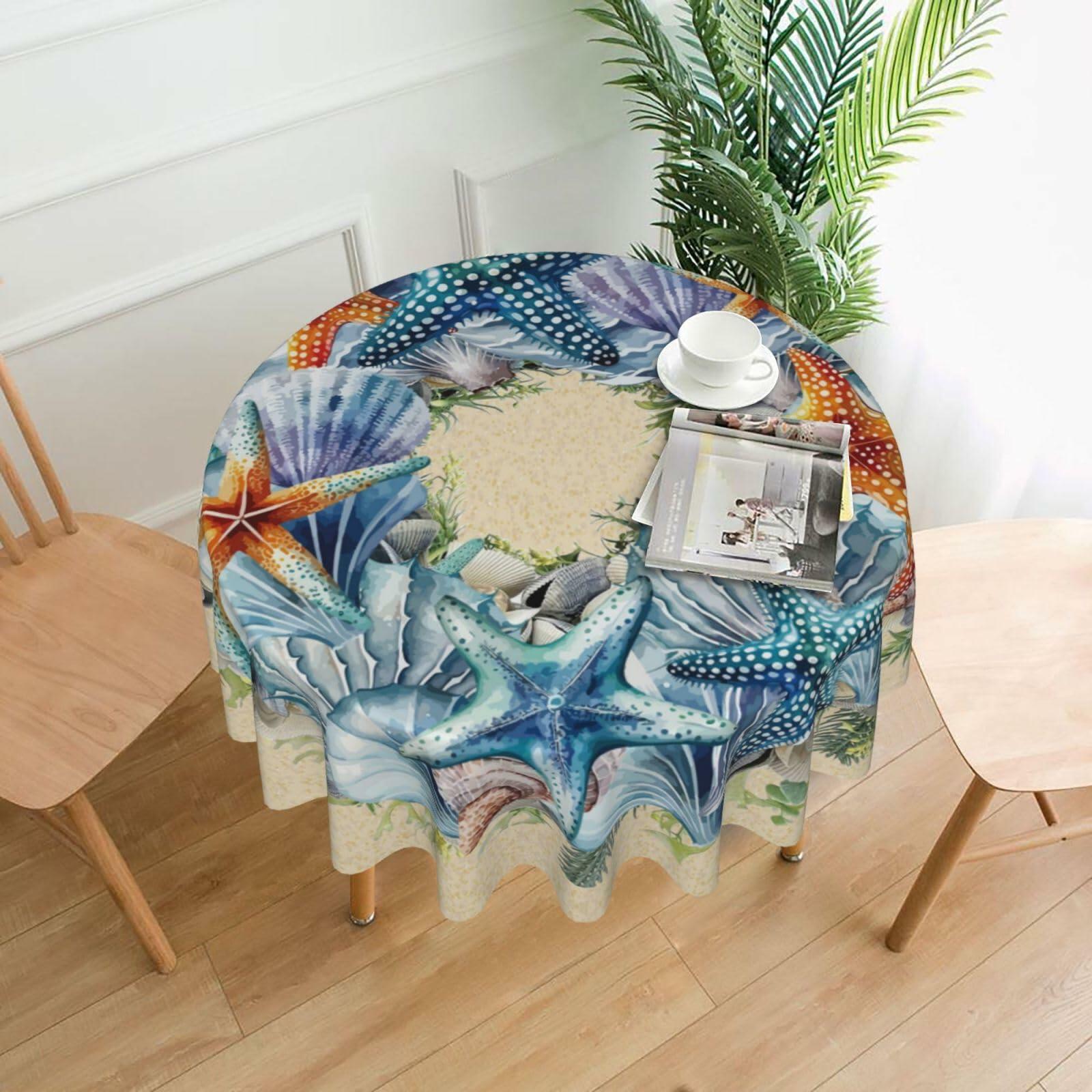 YETTA YANG Scandinavian Gnome Christmas Waterproof 60in Round Tablecloth