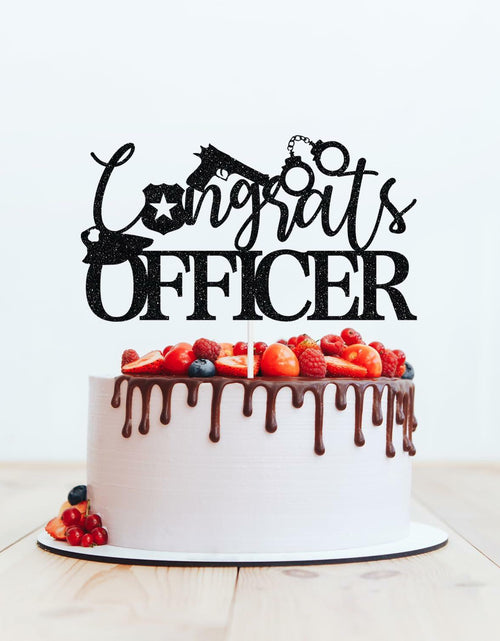 Load image into Gallery viewer, Congrats Officer Cake Topper 2025 Police Graduation Black Glitter
