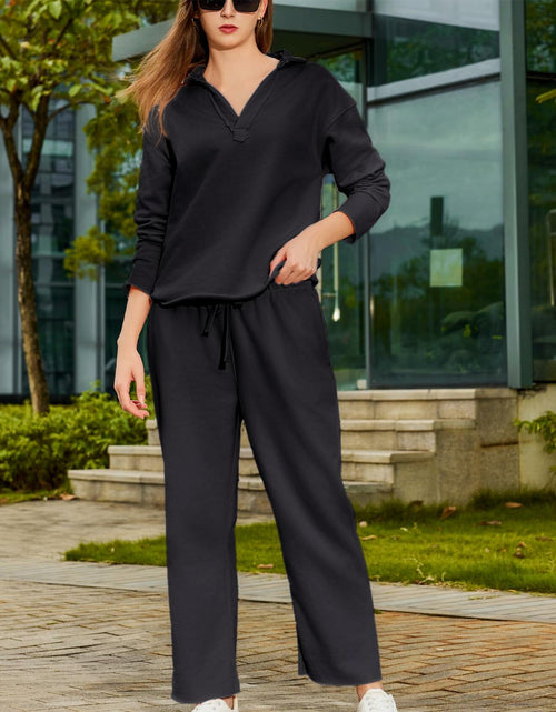 Load image into Gallery viewer, Yioaga Women Tracksuit 2 Piece Set Pullover Sweatshirt Sweatpants Black Size L
