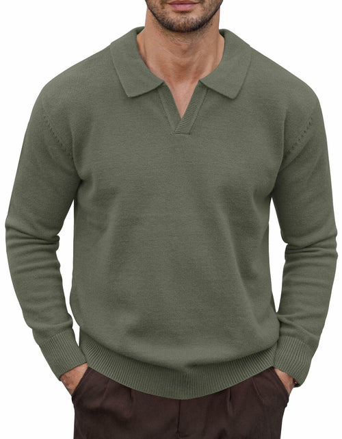 Load image into Gallery viewer, Herberton Men's Polo Sweater Pullover V Neck Long Sleeve Grey Size L
