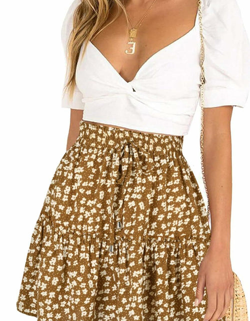 Load image into Gallery viewer, Women's Summer High Waist Drawstring Mini Skirt Casual Flowy Boho Size L
