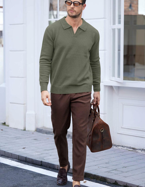 Load image into Gallery viewer, Herberton Men's Polo Sweater Pullover V Neck Long Sleeve Grey Size L
