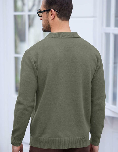 Load image into Gallery viewer, Herberton Men's Polo Sweater Pullover V Neck Long Sleeve Grey Size L
