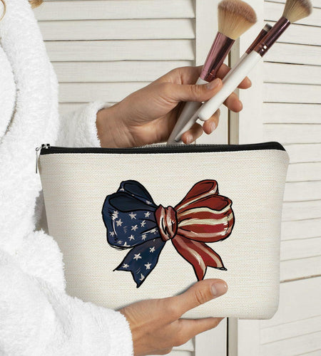 BARPERY 4th of July Coquette Makeup Bag Red White Blue Accessories Bow
