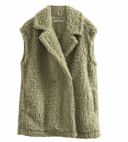 Amazhiyu Womens Faux Fur Waistcoat Vest Laurel Green Size M