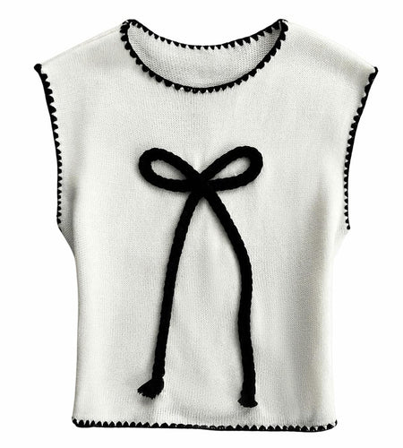 Verdusa Women’s Sleeveless Sweater Vest Bow Knit Tank Top White S