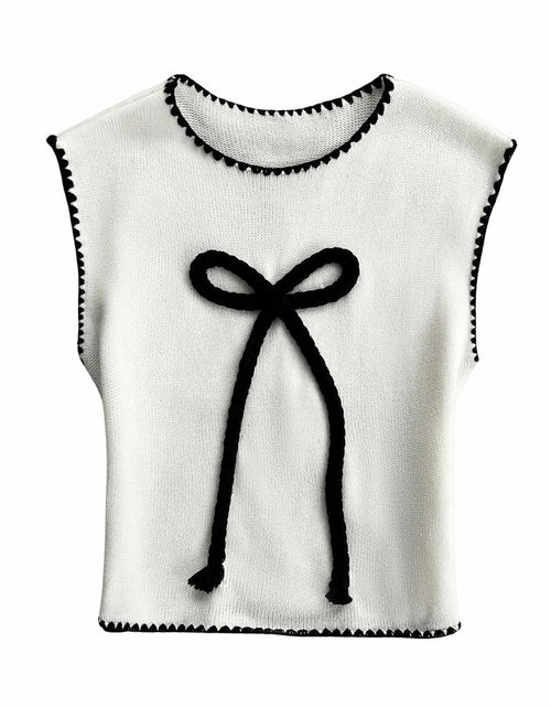Load image into Gallery viewer, Verdusa Women’s Sleeveless Sweater Vest Bow Knit Tank Top White S
