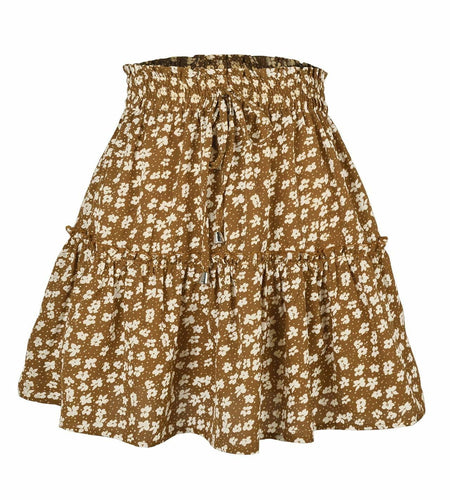 Women's Summer High Waist Drawstring Mini Skirt Casual Flowy Boho Size L