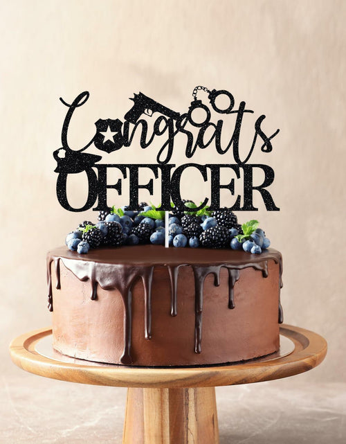Load image into Gallery viewer, Congrats Officer Cake Topper 2025 Police Graduation Black Glitter
