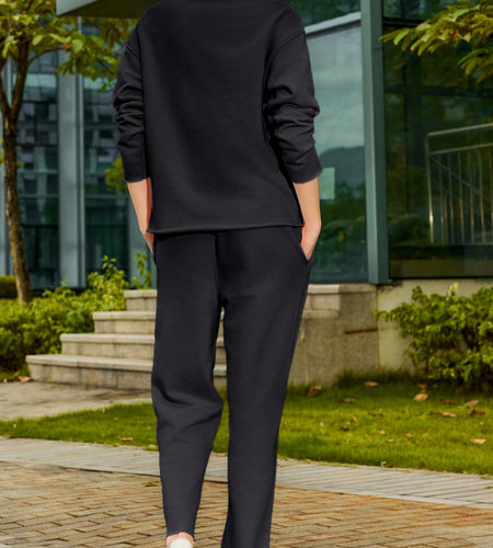 Yioaga Women Tracksuit 2 Piece Set Pullover Sweatshirt Sweatpants Black Size L