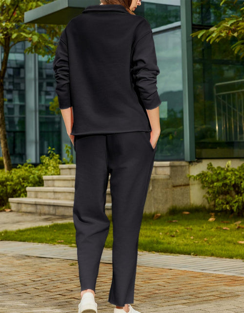 Load image into Gallery viewer, Yioaga Women Tracksuit 2 Piece Set Pullover Sweatshirt Sweatpants Black Size L
