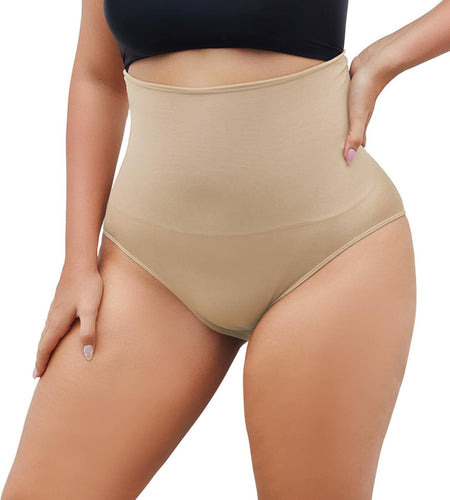 FINETOO Tummy Control High Waisted Shapewear Briefs Plus Size S Nude