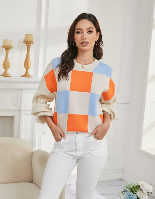 Load image into Gallery viewer, LISILONG Women's Ribbed Knit Sweater Long Sleeve multicolor Pullover Size S
