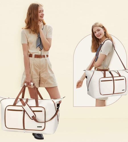 Travel Duffel Bag Women 80L Lightweight Water Resistant Foldable Beige