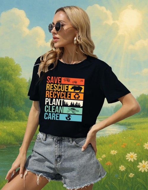 Load image into Gallery viewer, Earth Day Shirts Women Save Planet Bee Graphic Environmental Tee Black Size M
