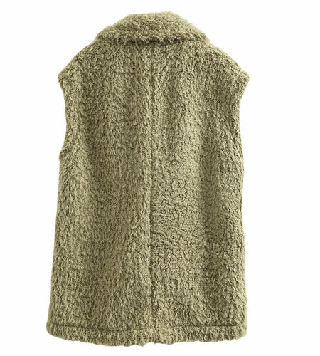 Amazhiyu Womens Faux Fur Waistcoat Vest Laurel Green Size M
