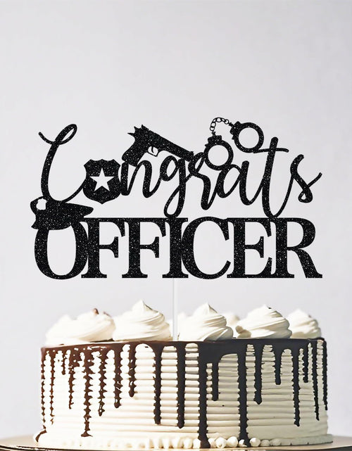 Load image into Gallery viewer, Congrats Officer Cake Topper 2025 Police Graduation Black Glitter
