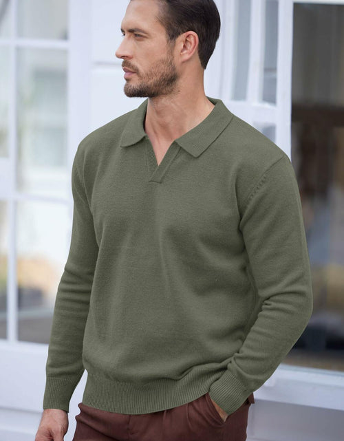 Load image into Gallery viewer, Herberton Men's Polo Sweater Pullover V Neck Long Sleeve Grey Size L
