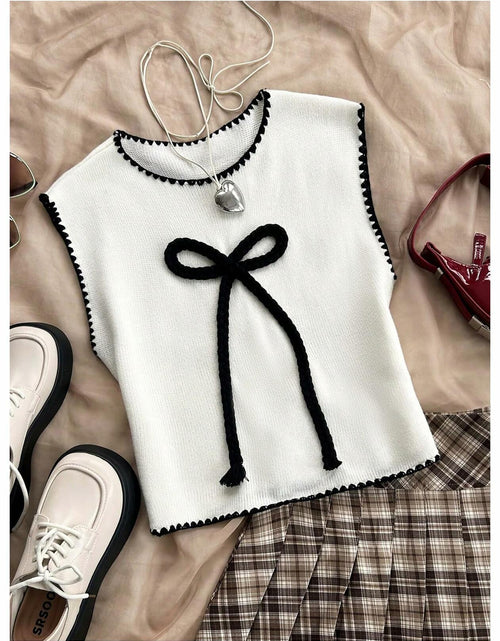 Load image into Gallery viewer, Verdusa Women’s Sleeveless Sweater Vest Bow Knit Tank Top White S

