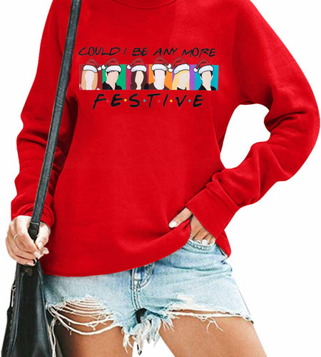 FASHGL Christmas Friends Sweatshirt Women Red Long Sleeve Tee Size L