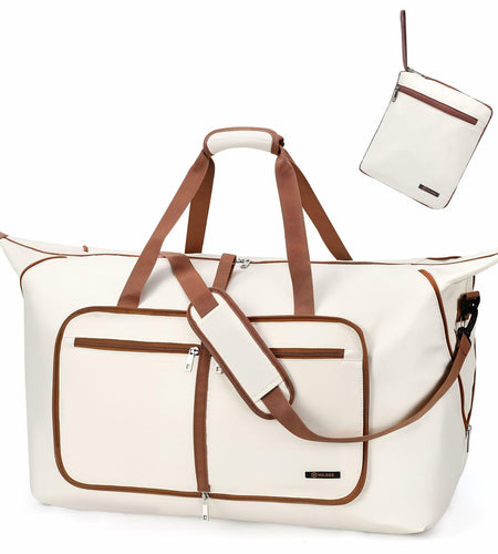 Travel Duffel Bag Women 80L Lightweight Water Resistant Foldable Beige